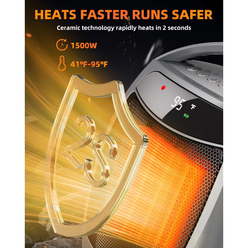 Space Heater for Indoor Use, 1500W Portable Heater with Remote, 12H Timer, Eco Mode and Fan Mode, PTC Ceramic Fast Heating Safety Small Heater for Bedroom Office Room Indoor Use