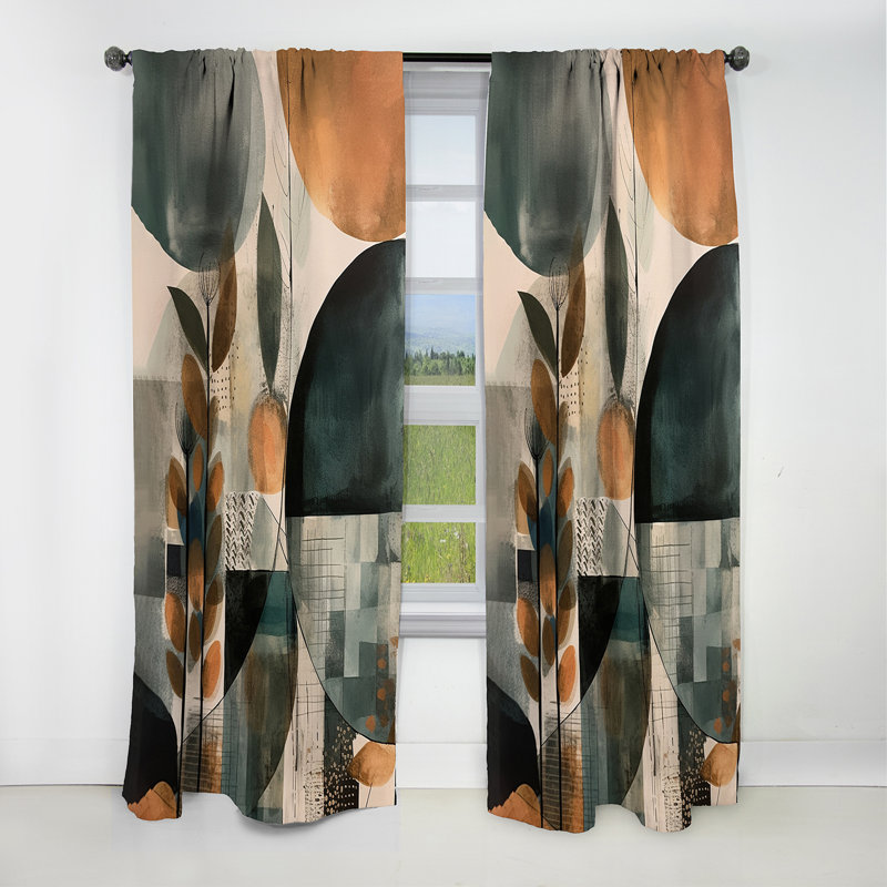Rideau occultant géométrique vert et brun Artistic Libération II - Boho Feather, L 52 po x L 84 po