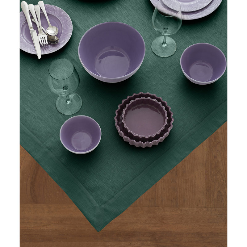 Fete - 100% Pure Linen Table Throw, Rainforest, Solid Color
