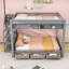 Lit superposé double au-dessus de double avec escalier de rangement et table de chevet Keyek-159202734