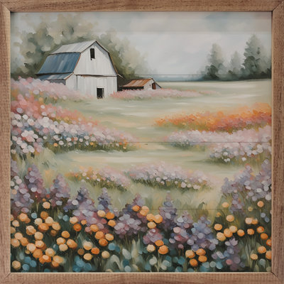 White Barn In Flower Field