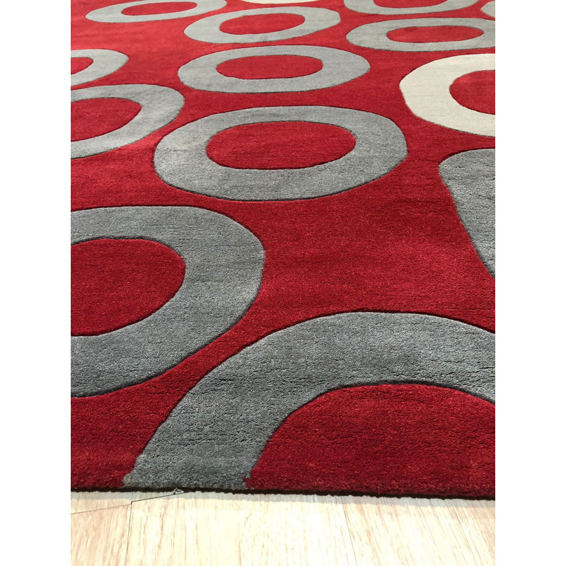 Tapis touffeté à la main à rayures rouges en laine touffeté à la main