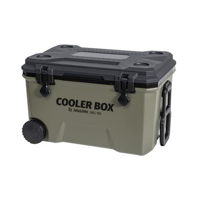 Glacière à roulettes portative de 60 pte Jeko & Jeko avec sacs de glace, glacière à long isolement avec deux loquets, porte-gobelets, ouvre-bouteille et robinet de vidange, idéale pour le camping, la pêche, le pique-nique, la plage (noir et gris)