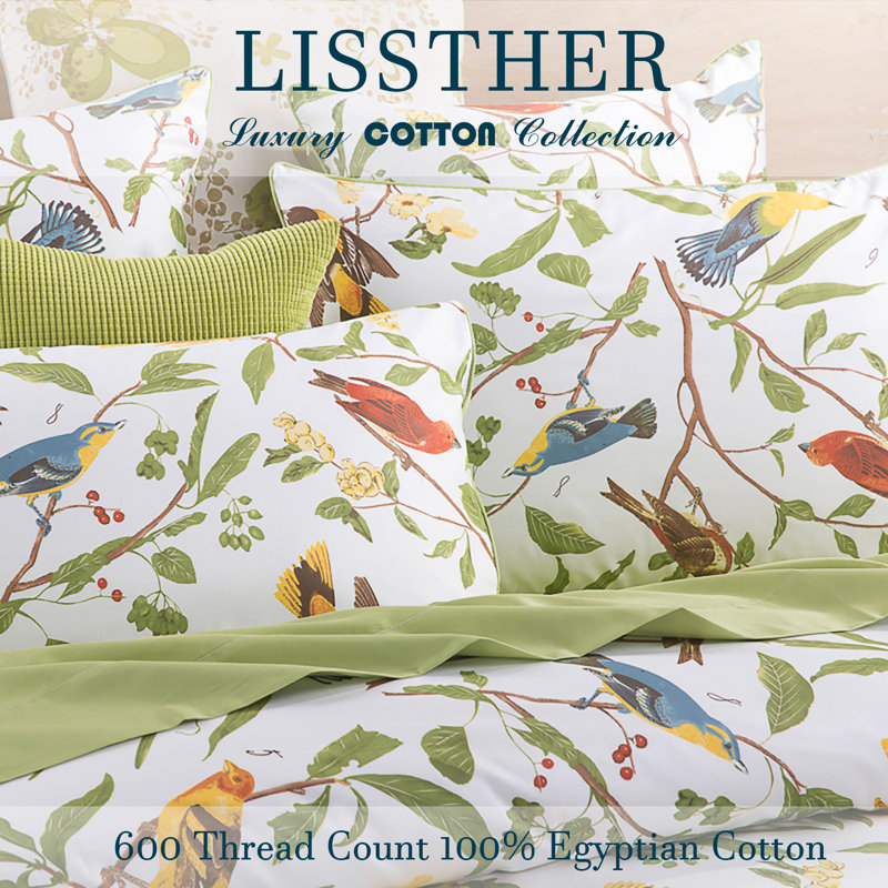 Ensemble de housse de couette 3 pièces (sans noyau), ensemble de literie pour housse de couette en coton de luxe à oiseaux et aquarelle
