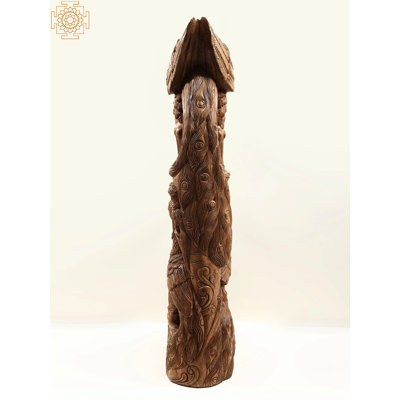Statue paon en bois avec bébé Cristyl