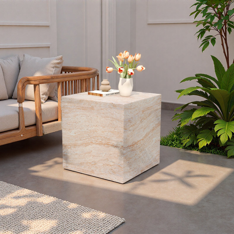 Outdoor/Indoor Square Travertine Side Table