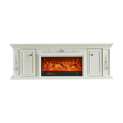 Beigte Solid Wood TV Cabinet Fireplace