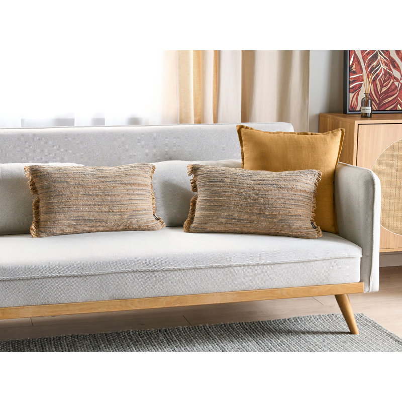LEDUM Striped Beige Rectangular Lumbar Cushion