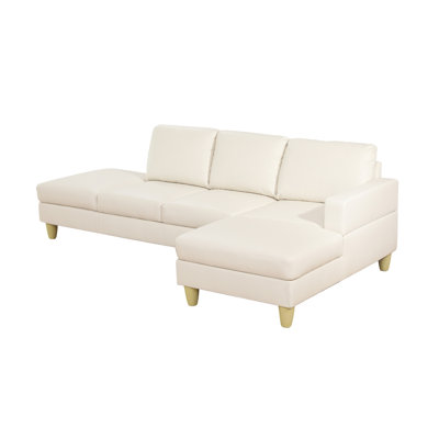 Beige 2-Piece Faux Leather L-Shaped Sectional Sofa with Right Chaise and Ottoman