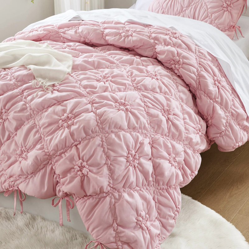 2pcs Twin Comforter Featuring Relaxed Embroidery And Tie Decor, Fluffy Microfiber Comfort, Breathable Material, All - Season Adaptability, Standard 100, For Ladies In 2pcs, Pretty Floral Patterns,