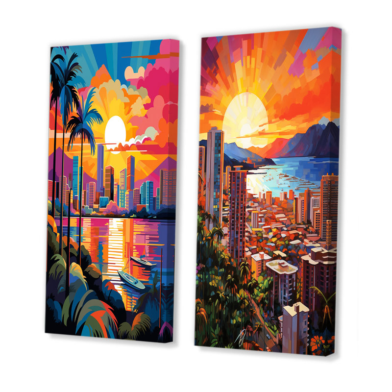 «City Maui Popart», 2 pièces sur toile, Toile tendue, H 40 po x l 40 po