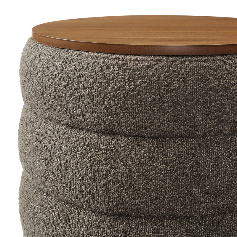 Pebble Boucle Fabric Round Tufted Storage Ottoman