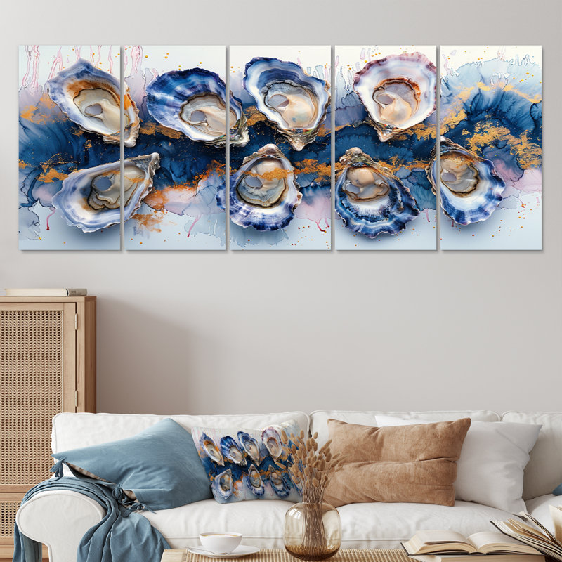 Ensemble de décorations murales blanc et rose marbré I - coquillages, H 32 po x l 80 po