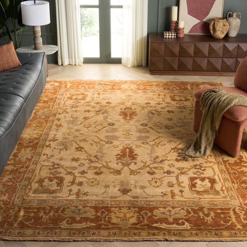 Oushak Oriental Hand-Knotted Wool Ivory/Rust Area Rug, Runner 3' x 10'