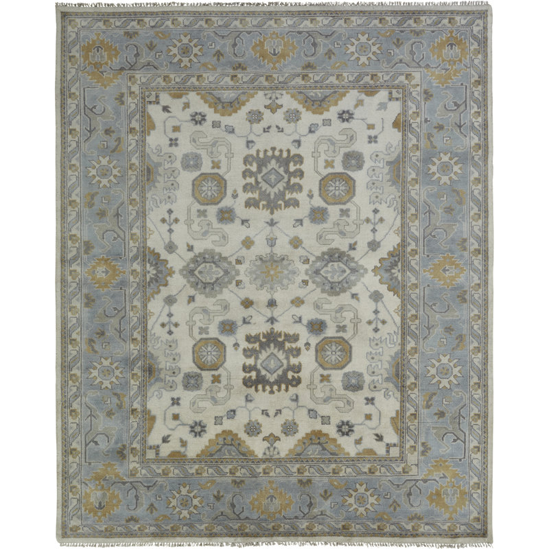 Tapis oriental en laine noué à la main Maureen, Rectangle 6 pi x 9 pi, Bleu