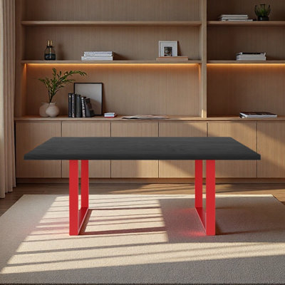 Contrasting color solid wood desk with iron legs