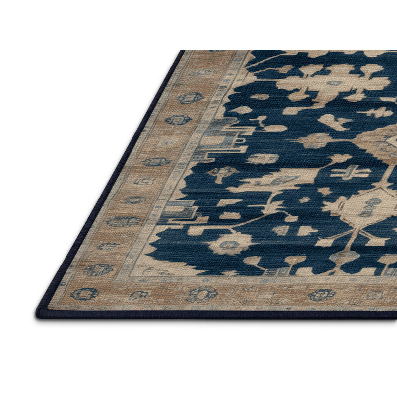 Tapis bleu lavé à la machine, Rectangle 7 pi x 10 pi