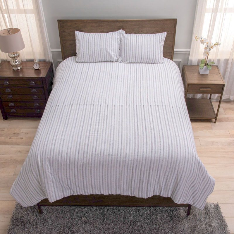  Ensemble d'édredon standard en coton 3 pièces, Édredon pour très grand lit + 2 taies décorativ, Bleu / blanc