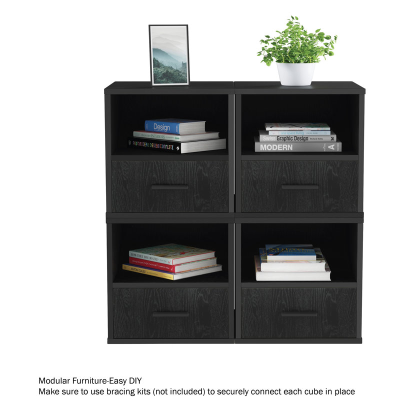 Stackable Side Table with Drawer, Black, Black