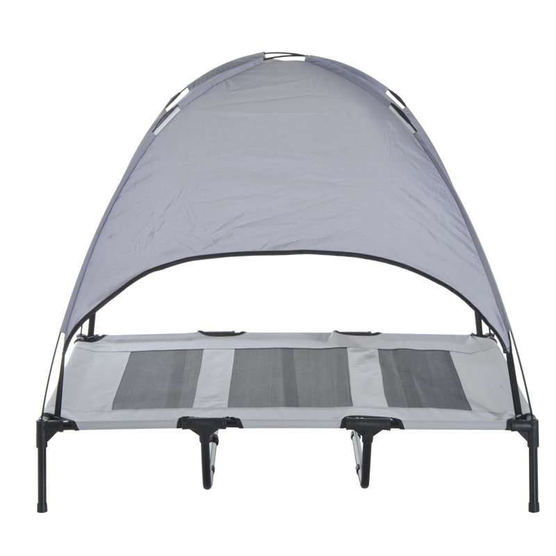 Elevated Portable Dog Cot Pet Bed with UV Protection Canopy Shade, 48 inch, 36.25" H x 48" W x 42.5" D, Gray