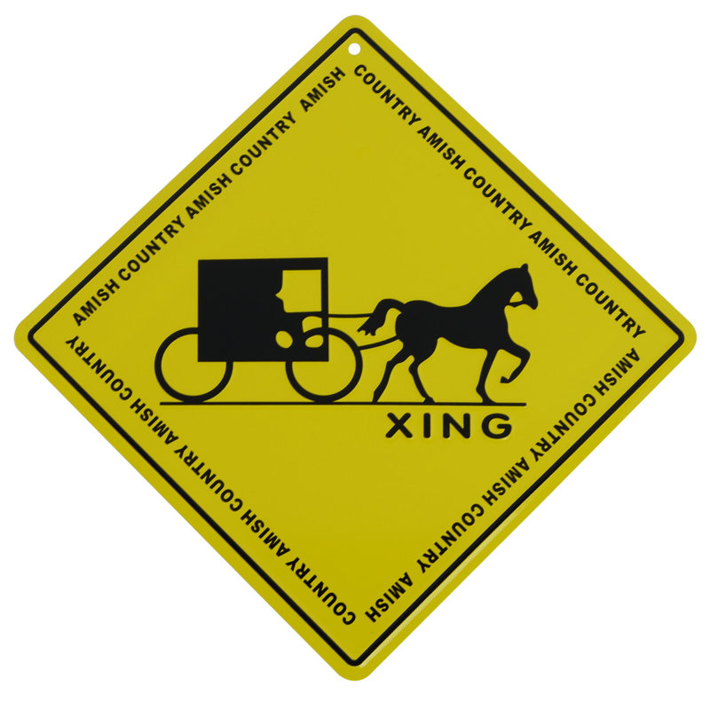Caution AMISH CROSSING Yellow Metal Warning Road/Street Sign Caution AMISH CROSSING Yellow Metal Warning Road/Street Sign
