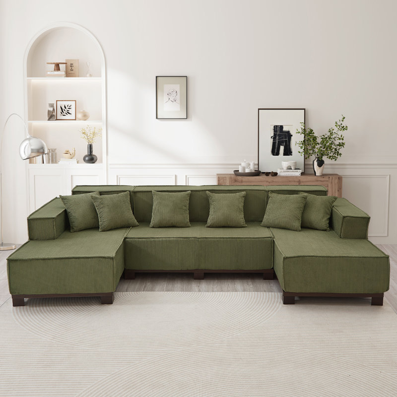 Canapé modulaire moderne en forme de U avec canapé à lumière modulaire 130 po avec bande lumineuse à DEL RVB et 6 coussins pour le salon
