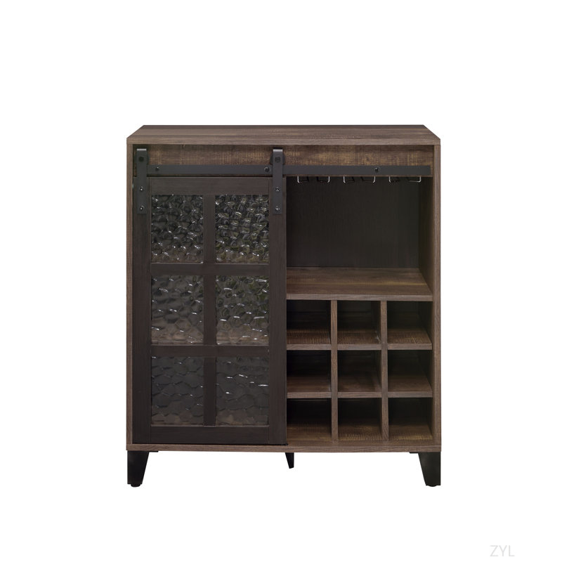 Armoire à vin en verre obscur, chêne rustique et finition noire