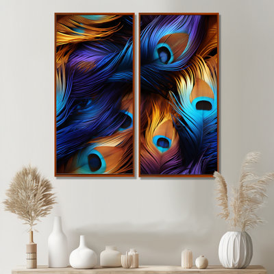 Blue And Pruple Vibrant Peacock Feather  - Orange Bohemian & Eclectic Wall Art