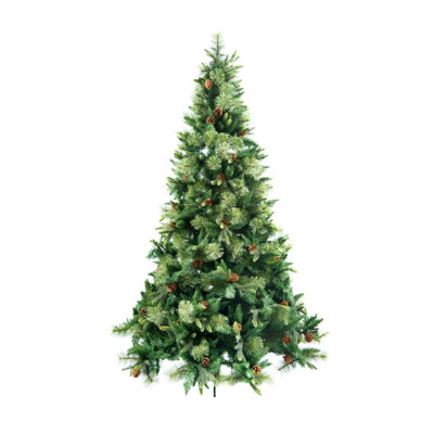 7ft & 8ft Artificial Christmas Tree with Hinged Branches, Pine Cones and Metal Stand