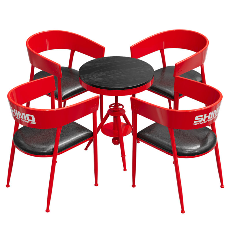 Ensemble de table et chaises de style industriel, Rouge, Rouge / noir