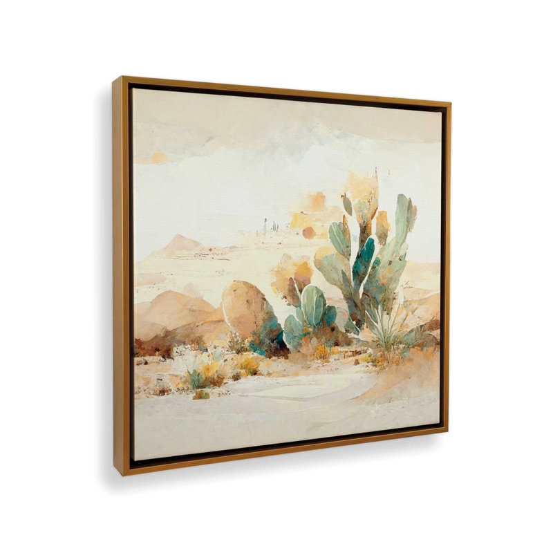 Motif de cactus, H 12,75 po x l 12,75 po x P 1,75 po, Cadre flottant or poli