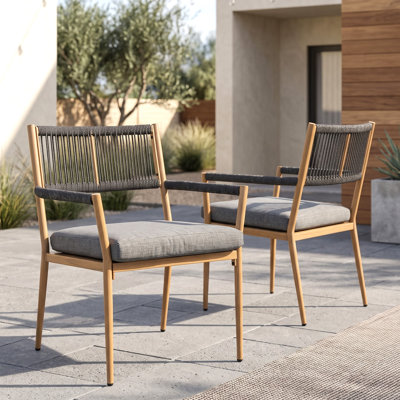 24.5" Wide Patio Dining Armchairs with Cushioned Seat, All-Weather Outdoor Dining Chairs for Patio, Garden, Porch