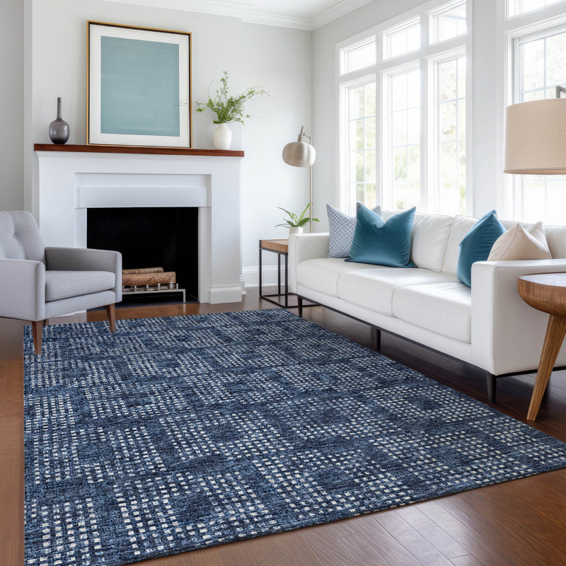 Premium Machine Washable Mayfield AMF33 Geometric Rug, Blue, 8' x 10'