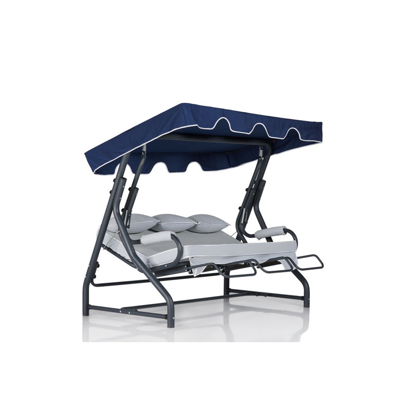Balancelle triple Modern Garden, 79 po x 63 po x 43 po | Structure 100% métal, tissu 100% polyester avec 18 mousses en mousse | Facile à nettoyer, coussin amovible, supporte jusqu'à 529 lb - parfait pour la détente en plein air