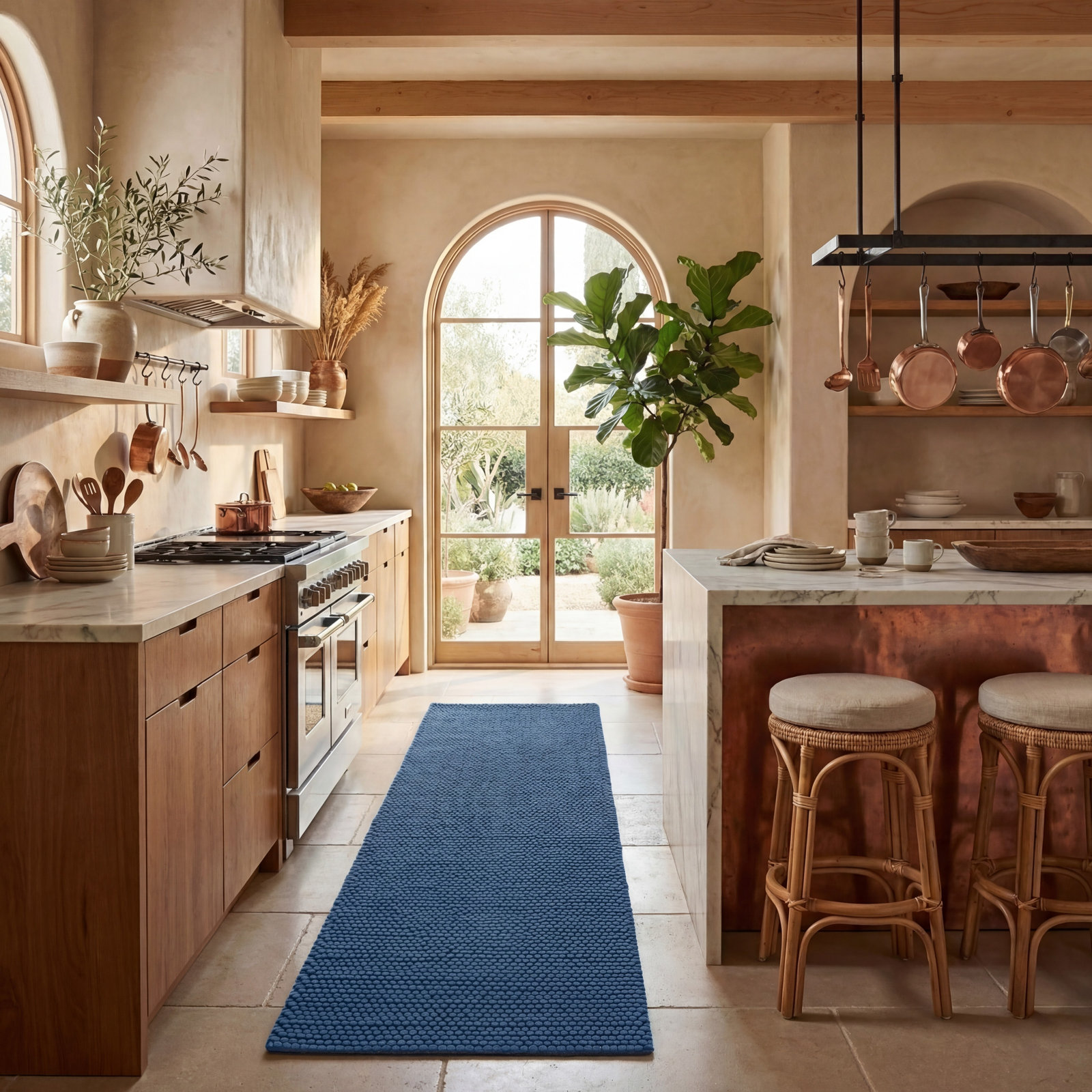 Elle Navy Blue Hand-Woven Wool Rug, Runner 2'3" x 8'
