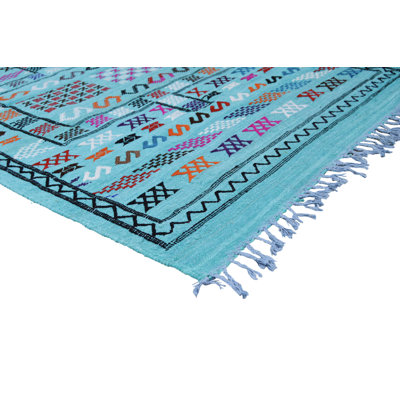 Tapis unique bleu, rose et noir de 3 pi x 4 pi 10 po