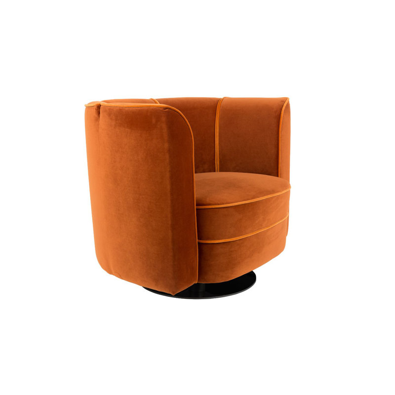 Flower Swivel Barrel Chair, Orange Velvet