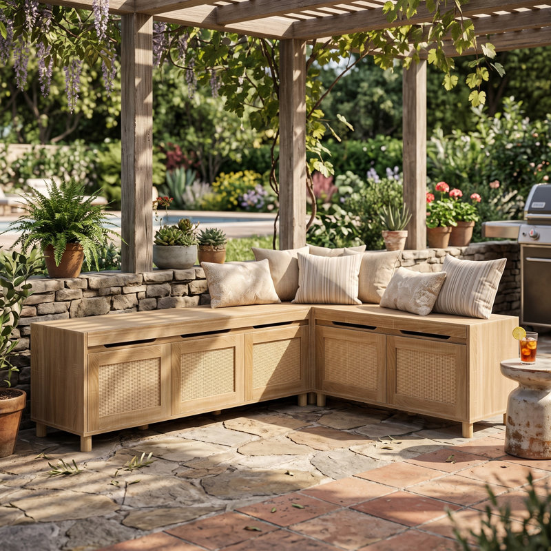 63" Wide Outdoor Corner Shoe Storage Bench