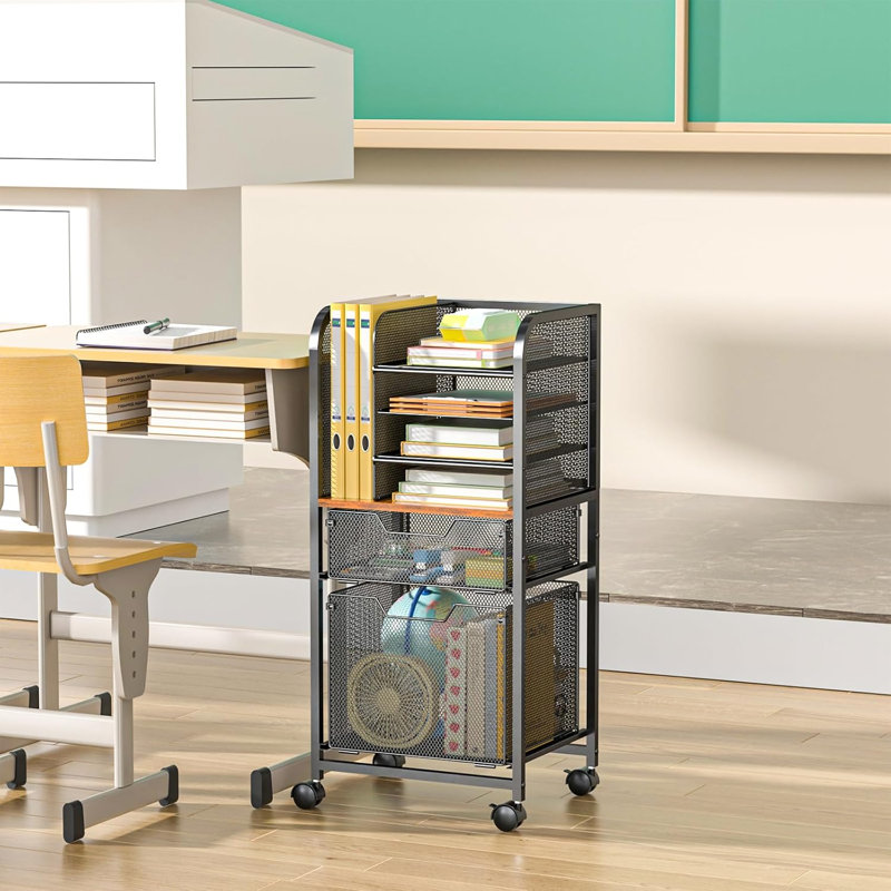 Chariot-classeur à 6 niveaux avec 2 tiroirs Feyejade, organisateur de classeur pour dossiers suspendus, classeur à roulettes de format lettre, classeur mobile multicouche pour le bureau et la maison
