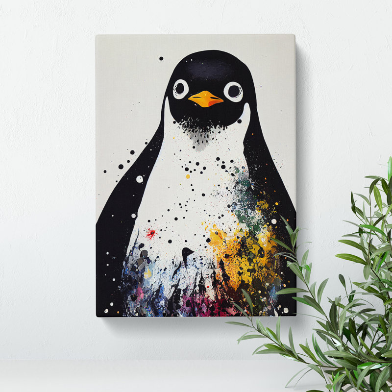 Paint Splash Penguin No.5 - Wrapped Canvas, 50cm H x 35cm W x 3cm D