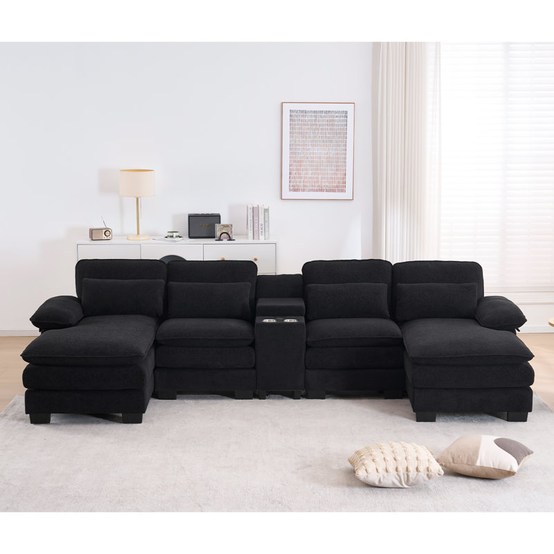 Canapé modulaire de 133 po en forme de U, canapé modulaire 4 places avec rangement, canapé-lit modulaire avec méridienne, avec console et port USB