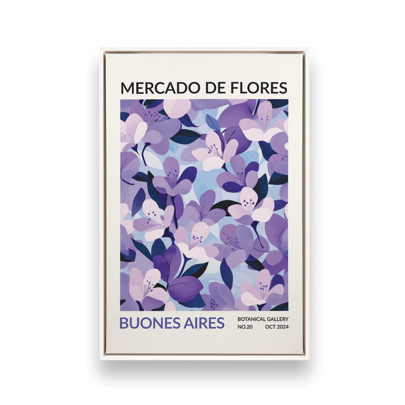 Marché aux fleurs de buisson, H 36,75 po x l 24,75 po, Cadre flottant blanc opaque
