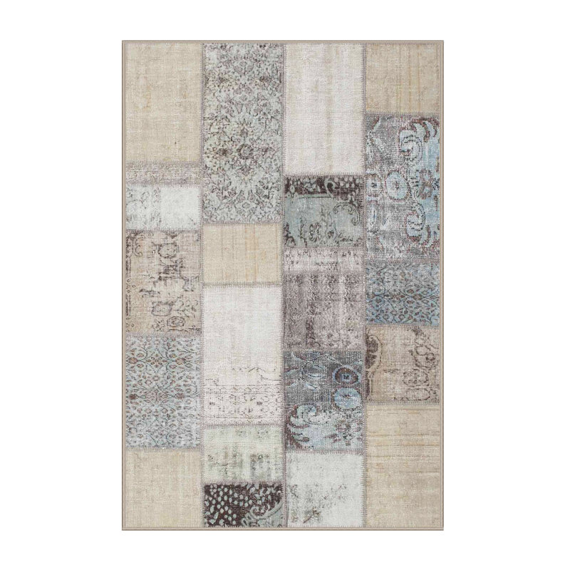 Tapis gris/beige/noir contemporain, Rectangle 7 pi x 10 pi