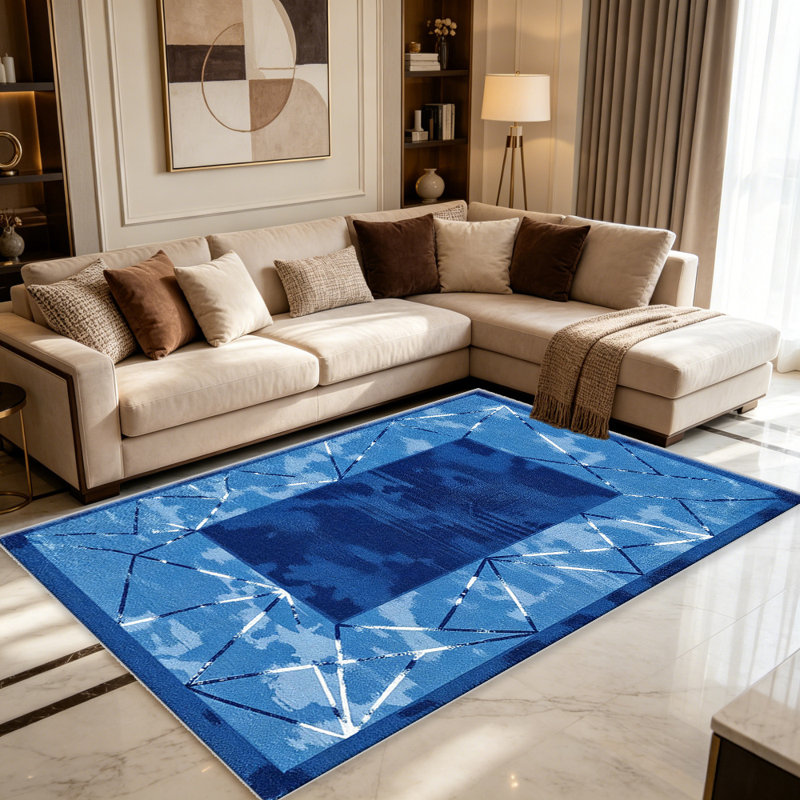 Blue Geo carpet-easy to clean, machine-washable, soft and comfortable; suitable for door mats, kitchens, living rooms, bedrooms, corridors, and laundry areas. Easy to clean, durable carpet for home decoration.