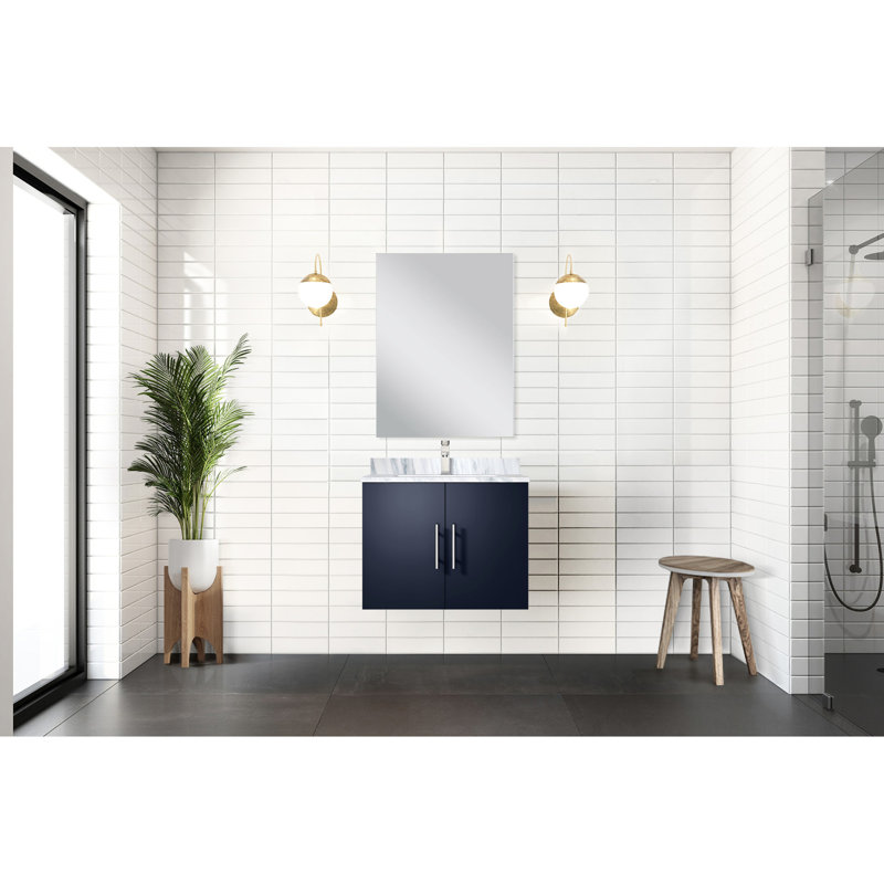 Meuble-lavabo bleu marine avec comptoir en marbre Miroir, rangement spacieux, meuble-lavabo 24 P 22 po, comptoir, fabrication fiable