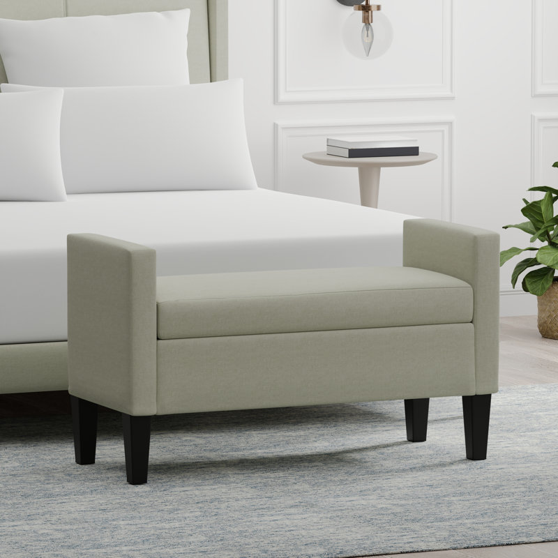 Banc de rangement à couvercle rabattable rembourré, Beige, H 24 po x l 42 po x P 17,8 po