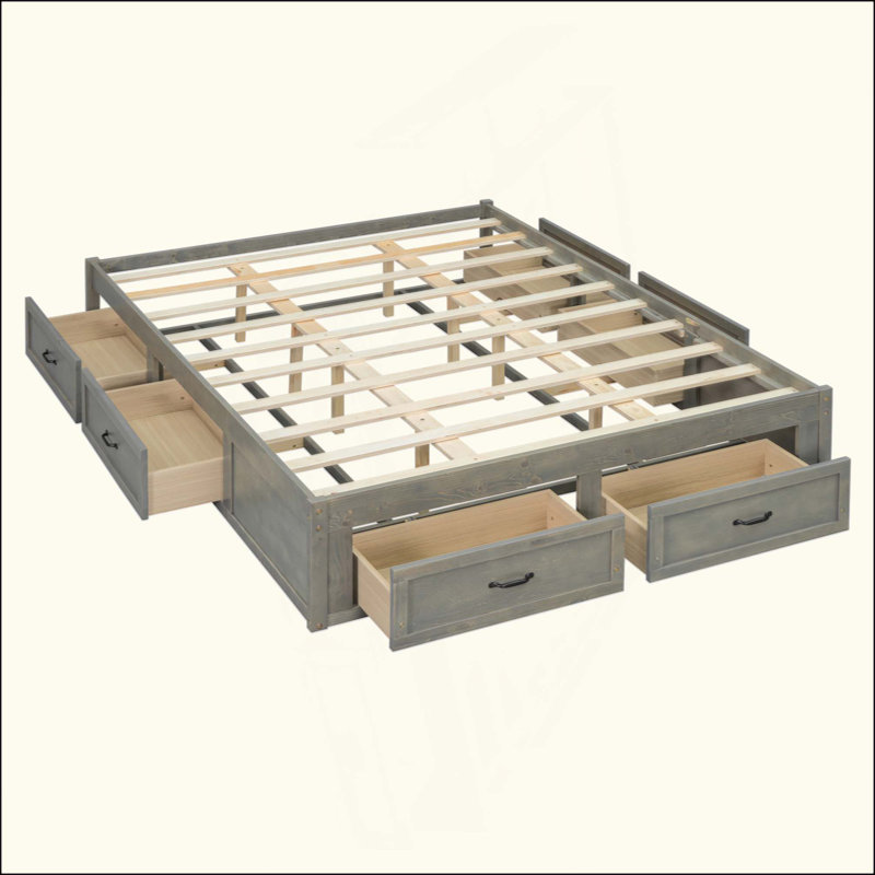 Lit plateforme avec 6 tiroirs de rangement, Gris antique, Grand lit