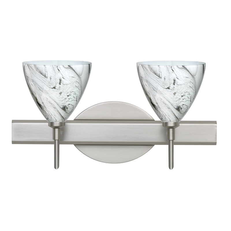 Éclairage pour meuble-lavabo 2 lumières Mia, Nickel satiné, Marbre gris, Incandescent