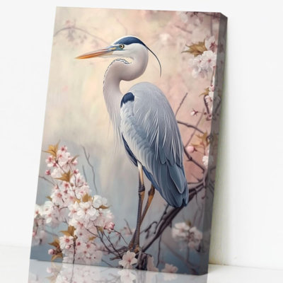 Aigrette côtière, reproduction d'art sur toile, héron bleu, peinture sur toile, oiseau de mer, peinture d'oiseaux de mer, décor de bord de mer (rose, 12 l x 18 L)