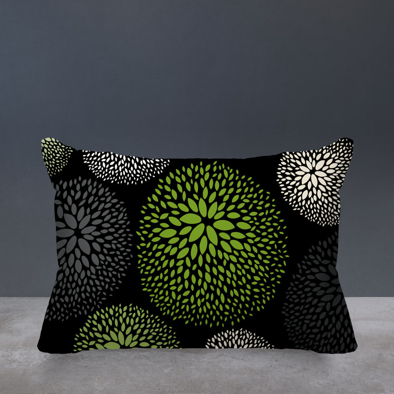 Coussin décoratif intérieur / extérieur en polyester filé floral Bavière, Vert chartreuse / noir